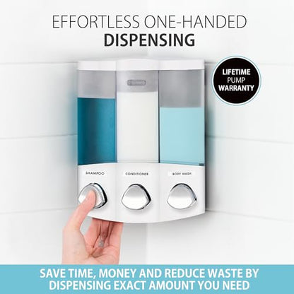 Better Living Products, White 76354 Euro Series TRIO 3-Chamber Soap and Shower Dispenser - size: 3-Chamber