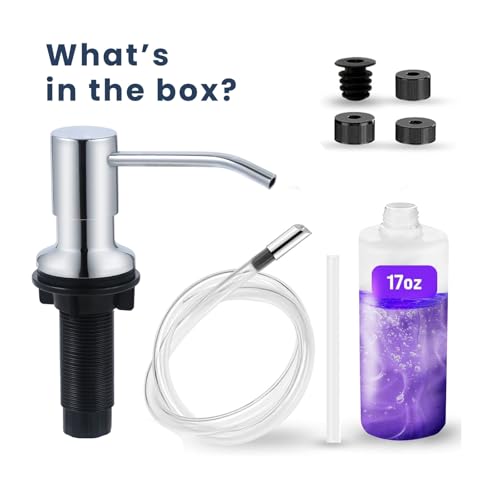 SBEN Built-in Kitchen Sink Soap Dispenser – Stainless Steel Pump, 17 oz Bottle and Extension Tube Kit 47", Upgraded Metal Check Valve, Countertop Hand Soap & Lotion Dispenser (Chrome) - color: Chrome