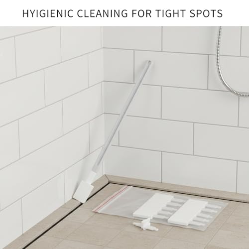 Disposable Crevice Cleaning Brush Set with 10 Refill Heads, Narrow Gap Cleaner for Toilet Base and Shower Tracks, White PP Plastic Handle