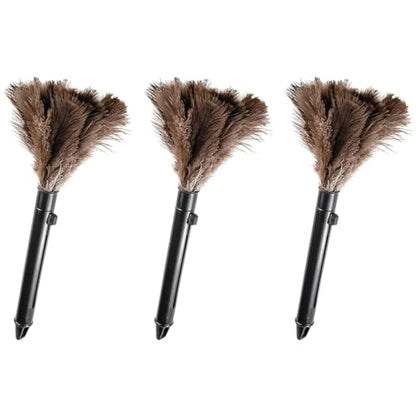 Retractable Feather Duster-Genuine Ostrich Feathers,Anti-Static,Reusable Eco-Friendly Handheld Cleaning for Keyboard,Home,Car,Office(10 to 15 Inches) 3 Pack - color: Natural-15in-stylea-3pcs