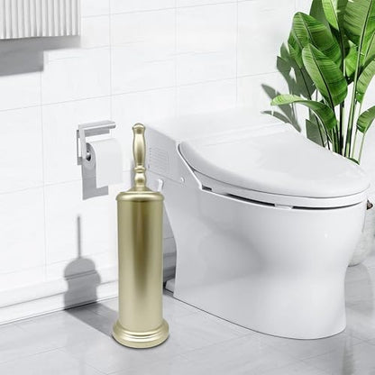 Metal Toilet Bowl Brush with Holder Premium Bathroom Cleaning Set Rustproof Hygienic Durable Elegant Finish - color: Matte Gold