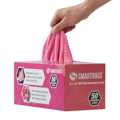 Arkwright Smart Rags Microfiber Cleaning Cloths, Pack of 50 in a Box, Lint Free 180 GSM Reusable Towels for Auto, Office and Household Cleaning, 12 x 12 in, Pink - color: Pink, size: 12 x 12 in