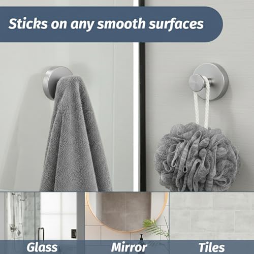 Rise age Suction Cup Shower Hooks, Suction Towel Hooks for Bathrooms | Waterproof, No Drill, Heavy Duty, Stainless Steel, Removable, Renter Friendly, Easy to Install, Silver 4 Pcs - color: Silver