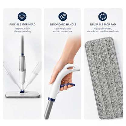 Rsefly Spray Mop for Floor Cleaning, 300 ml Refillable Bottle, 360° Swivel Head with Reusable Microfiber Pad, Lightweight Wet Dry Cleaner for Hardwood, Tile, Laminate and Marble