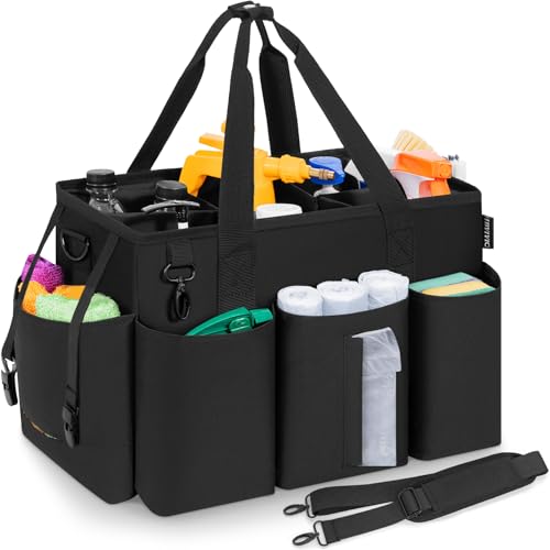 IBVIVIC Wearable Cleaning Caddy Bag, Cleaning Caddy Bag for Housekeeper Large Capacity Cleaning Supplies Organizer with Adjustable Shoulder Strap Kitchen Cleaning Supplies Bag for Cleaners (Black) - color: Black