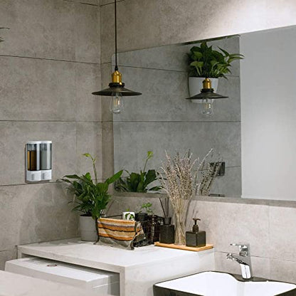 Double Soap Dispensers 250ml ABS Plastic Drill Free with Adhesive or Wall Mount with Screws Liquid Hand Shower Dispenser for Bathroom Gray - size: 2-Chamber