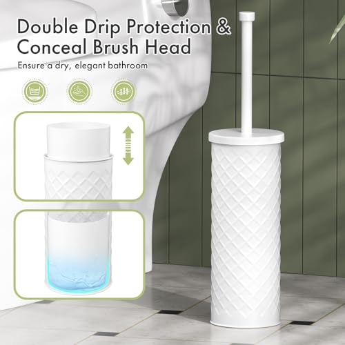 Toilet Bowl Brush and Holder Set 2 Pack with 4 Extra Brush Heads | Extra Long Handle with Splash Guard Cover, Tool-Free Installation, Bathroom Space-Saving, Cleaner Sets for Apartments, RV (White) - color: White