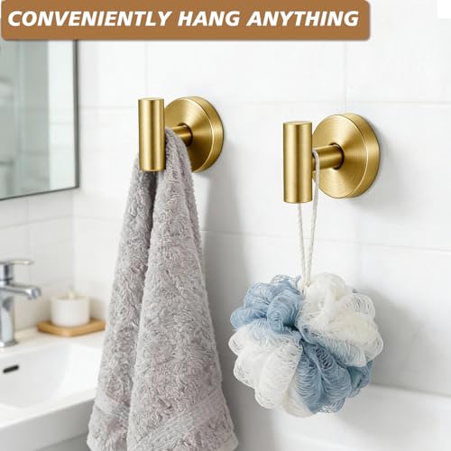 Suction Cup Hooks, Removable Shower Hooks, Brushed Gold, 2-Pack | No Wall Damage | Strong Hold on Tile, Glass & Mirrors | Kitchen & Bathroom Use | Perfect for Towels, Loofahs, Robes & Coats - style: Brushed Gold