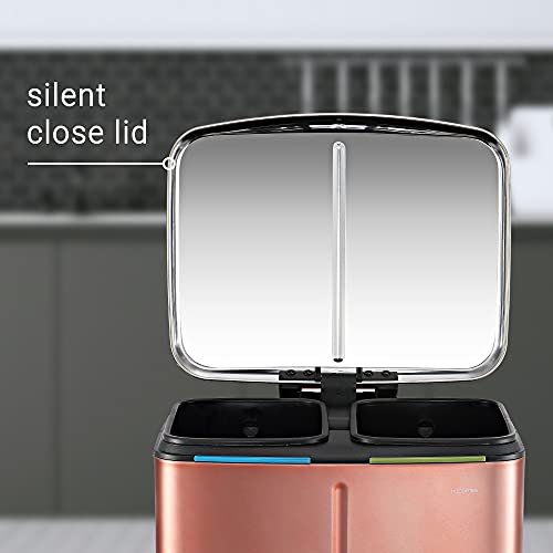 happimess HPM1005D Marco Rectangular 10.6-Gallon Double Bucket Trash Can with Soft-Close Lid, Rose Gold, Fingerprint Resistant, Modern, Minimalistic for Home, Kitchen, Office, Bedroom, Bathroom - color: Rose Gold