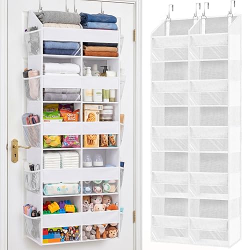 Over The Door Organizer 5 Tiers, Extra Large Behind Door Storage of 10 Compartments, 80 lbs Weight Capacity Hanging Storage Organizer with Clear Window Kids Toys, Shoes,Diapers, Room Storage, White - color: White