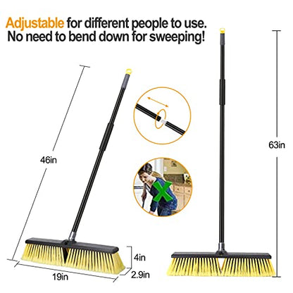 KeFanta 18 Inches Push Broom Outdoor- Heavy Duty Broom with 63" Long Handle for Deck Driveway Garage Yard Patio Warehouse Concrete Floor Cleaning - color: Yellow 18 Inches Heavy Duty