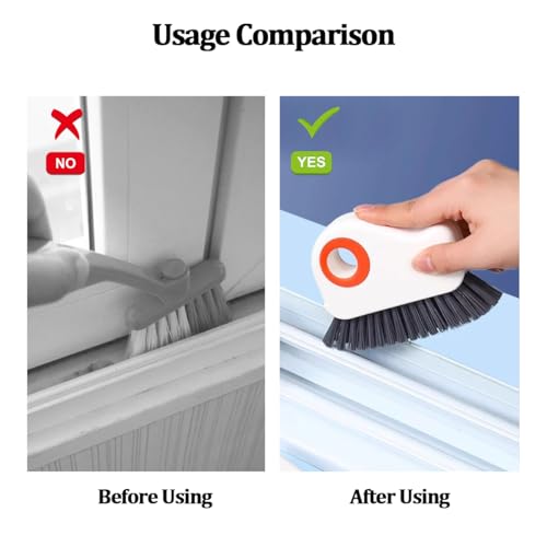 2 in 1 Car Groove Cleaning Brush, Multifunction Vehicle Crevice Cleaner with Hidden Scraper, Automotive Window Seal Sill Sliding Door Track Cleaning Brush, Universal Fit (Orange White)