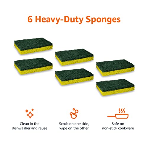 Amazon Basics Heavy Duty Scrub Sponges,Dual-Sided Design,Yellow/Green, 36 Count (6 Packs of 6), Packaging May Vary - size: 36-Pack, style: Heavy Duty