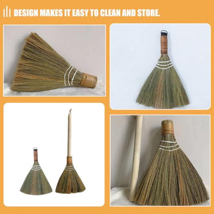 2Pcs Soft Broom Set with Detachable Long Handle and Small Whisk Broom Handwoven Dust Removing for Living Room and Indoor Cleaning