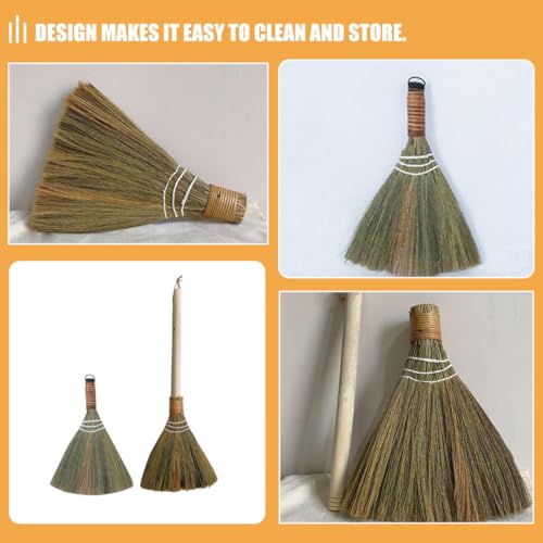 ULTECHNOVO 2pcs Soft Brooms with Detachable Long Handles, Small Woven Handheld Whisk Broom Set for Home Dusting and Floor Cleaning