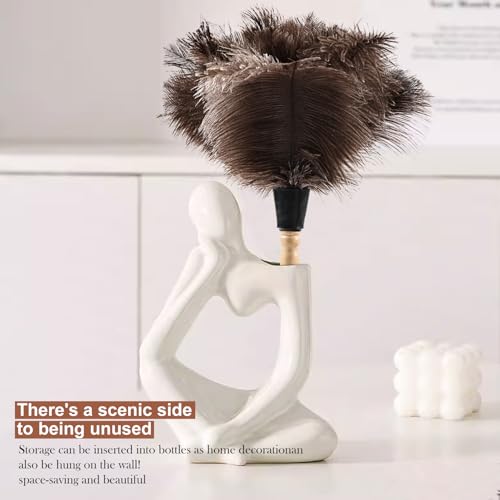 Ostrich Feather Duster 14" Natural Handheld Reusable Feathers Dusters with Wooden Handle for Cleaning Supplies Home Car Office - color: Natural-14in-stylec-1pcs