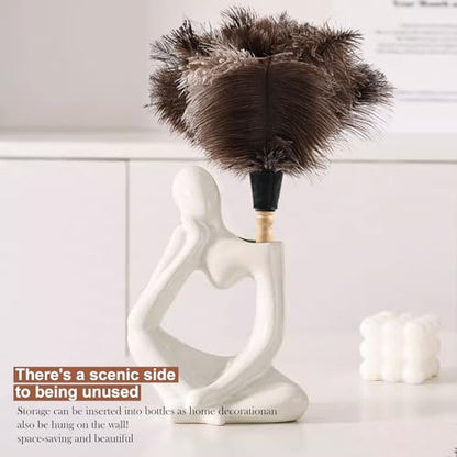 Ostrich Feather Duster 14" Natural Handheld Reusable Feathers Dusters with Wooden Handle for Cleaning Supplies Home Car Office(3PCS) - color: Natural-14in-stylec-3pcs