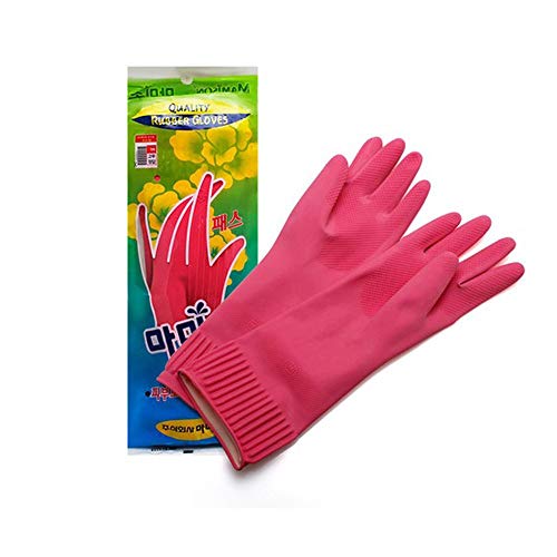 Mamison Quality Kitchen Non-Slip Reusable Rubber Gloves Pink Color, Cleaning, Kitchen, Pet Care, Washing (1 Pairs, Medium) - size: Medium