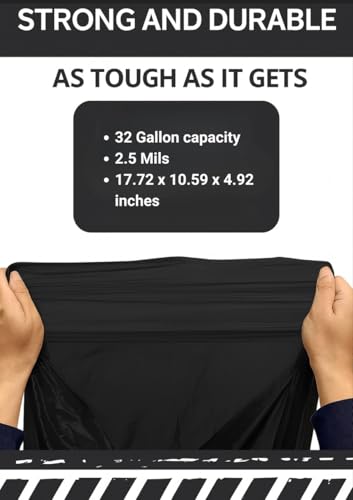 32–33 Gallon Heavy Duty Trash Bags, 100 Count – 2.5 Mil Thick Black Contractor Garbage Bags for Outdoor Bins, Lawn, Construction & Commercial Use – Tear-Resistant Can Liners, 32" x 38"