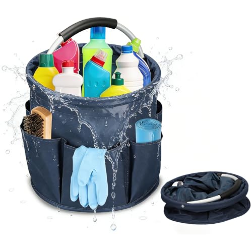 Qivine Cleaning Caddy for Cleaning Supplies, 17L Cleaning Supply Caddy with Handle Foldable Cleaning Supplies Organizer Bucket Tool Bag Organizer Cleaning Products Organizers for Home, Garden - color: Navy Blue