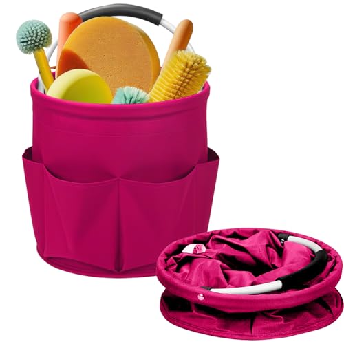 Cleaning Caddy for Cleaning Supplies,17L Cleaning Supply Caddy with Handle Foldable Cleaning Supplies Organizer Bucket Cleaning Products Organizers for Home, Garden (Rose Red) - color: Rose Red