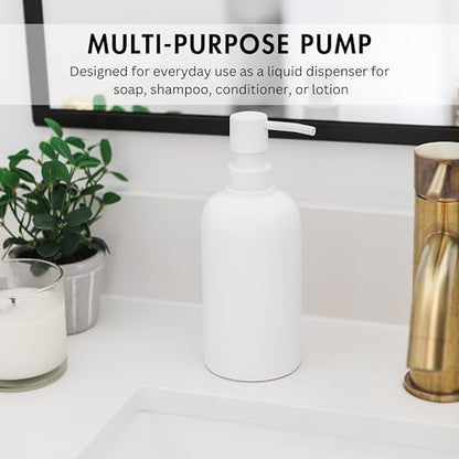 Matte White Round Soap Dispenser for Kitchen & Bathroom – 15 oz Refillable Resin Pump Bottle for Dish Soap, Hand Soap, Shampoo, Conditioner – Modern Countertop Dispenser with Non-Slip Protective Pads - color: White, style: Round Soap Dispenser