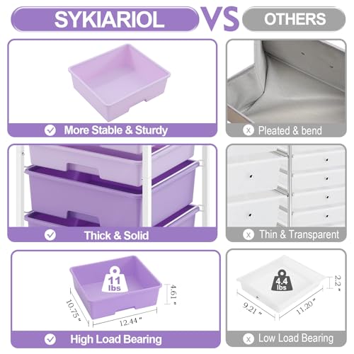 SYKIARIOL Utility Cart with 5 Drawers,Storage Drawer Cart with Wooden Tabletop and Lockable Wheels,Craft Storage Trolley Cart,5-Tier Rolling Utility Cart on Wheels,Purple - color: Purple