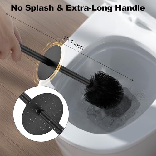 Black Toilet Brush and Holder Set，2 Pack Stainless Steel Heavy Duty Toilet Bowl Brush，Extra Long Handled Modern Toilet Cleaner Brush with Replaceable Head, Removable Inner Bowl, and Splash Protection - color: Black, size: 2 Pack