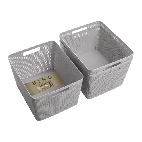 BINO | Woven Plastic Basket | Large (Natural Grey), 3-Pack | THE JUTE COLLECTION | Home Organization, Space - Saving Storage, Stylish Design | Jute Basket | Plastic Storage Basket - color: Natural Grey, size: 3PK- L