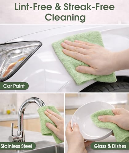 Microfiber Cleaning Cloth Roll - 100 Pack Tear Away Microfiber Paper Towels, Reusable, Washable, Scratch-Free, Kitchen Towels for Car, Home, Kitchen, Glass, Dishes(Bean Green) - color: Bean Green