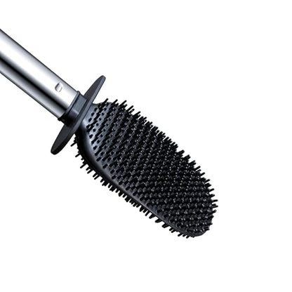 Sineng Silicone Toilet Brush and Holder Set, Stainless Steel Toilet Cleaning Brush, One-Piece Long Handle, Flexible Compact Modern RV Toilet Bowl Brush for Bathroom - color: Stainless Steel