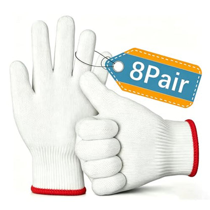 8pair unisex white cotton glove liners,string knit cloth men work safety gloves for gardening,warehouse,cooking,bbq - color: Red Edging*8pairs