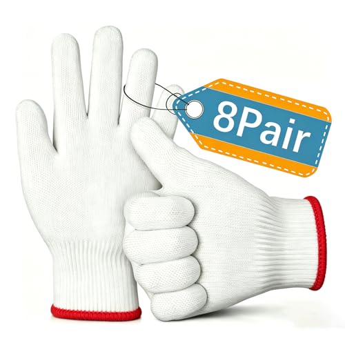 8pair unisex white cotton glove liners,string knit cloth men work safety gloves for gardening,warehouse,cooking,bbq - color: Red Edging*8pairs