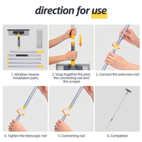 Masthome 77" Squeegee for Window Cleaning | 2-in-1 Window Cleaning Kit, 180° Lockable Rotating Head, Adjustable Pole for High Window