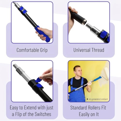 Bates- Telescopic Extension Pole, 3 Ft, Aluminum Alloy, Sturdy Multi-Purpose Extension Pole with Flip-Lock Design for Painting, Dusting and Cleaning - color: Black and Dark Blue, size: 3 Ft, 1 Pack