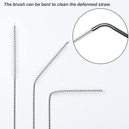 Straw Cleaner Brush, Extra Long Nylon Bristles and Stainless Steel Handle Cleaning Brushes for Washing Glass Silicone Metal Straws Tea Pot Spout Bottle (Only 2 pcs, 7.87inch X 5/16inch)