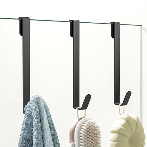 3 Pack Shower Door Hooks, Over Glass Door Hook in Bathroom Frameless Glass Door, Shower Hooks for Hanging Robe Towel Loofahs, Black. - color: Black