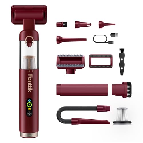 Fanttik Slim V10 APEX Cordless Car Vacuum, 4-in-1 Portable Mini Handheld Vac, 19kPa Suction Power, Upgraded Smart Digital Display, 2 Suction Modes for Small Jobs, Car, Office Desk, Keyboards (Red) - color: Red