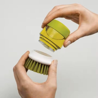 Soap Dispenser Palm Dish Brush with Storage Bracket – Drainage Base, Easy-to-Clean Kitchen Utensil Cleaner | Includes Extra Soft Bristle Brush (Green) - color: Green
