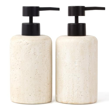 YMXYJM 2pcs/Set Hand Soap Dispenser Sets - 10.8oz Refillable Resin Liquid Soap Dispensers with Rust-Proof Pump for Bathroom Countertop or Kitchen, Faux Travertine - color: Faux Travertine