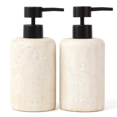 YMXYJM 2pcs/Set Hand Soap Dispenser Sets - 10.8oz Refillable Resin Liquid Soap Dispensers with Rust-Proof Pump for Bathroom Countertop or Kitchen, Faux Travertine - color: Faux Travertine