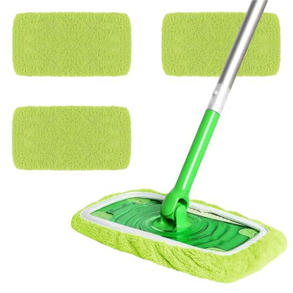 Microfiber Mop Pads - 3 Pack Reusable Washable Refills for Wet & Dry Floor Cleaning - Fits Most Standard Mops - Yellow Green Household Cleaning Pads - color: Yellow Green