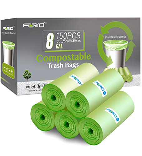 Compostable Trash Bags - FORID 8 Gallon Garbage Bags 150 Count Trash Can Liners 30 Liter Unscented Medium Wastebasket Bags for Kitchen Bathroom Home Office Garbage Can (5Rolls/Green) - Durable & Thick - style: 8 Gal (150 Count)
