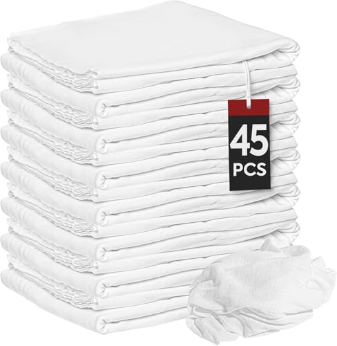Nabob Wipers New Lint Free Cloth (45 Pack) - 100% Cotton Cleaning Rags Exact Cut - Premium White Rags for Cleaning House - White Rags for Dusting, Staining, Polishing, Painting 18"x18" - size: 18x18 Inch (45 Pack)