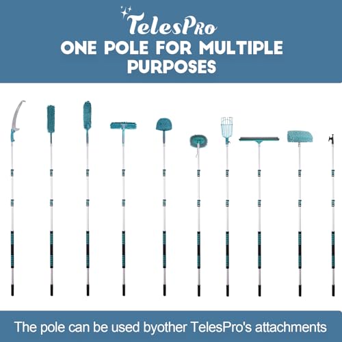 TelesPro 30 Foot High Reach Duster Kit with 6-24FT Extension Pole High Ceiling Dusting and Window Cleaning Kit with Telescopic Pole Window Washer&Squeegee,Cobweb Duster,Fan Duster and Feather Duster - size: 24 FT