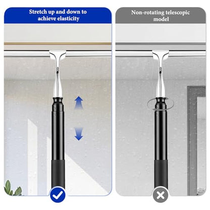 Shower Squeegee for Glass Doors, 2-in-1 Professional Window Cleaner Tool with Extension Pole, 14" Wide Window Washing Equipment for High Outside Glass, Solar Panels, Shower & Car Windshield