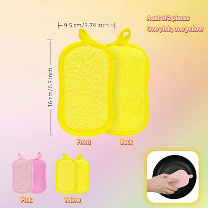 Dual-Sided Kitchen Scrubbing Sponges, Heavy Duty Non-Scratch Cleaning Sponges, Extra Thick Dual-Sided Sponge with Hooks – Lint-Free & Durable for Pots, Pans, Glass, Stainless Steel & Grills