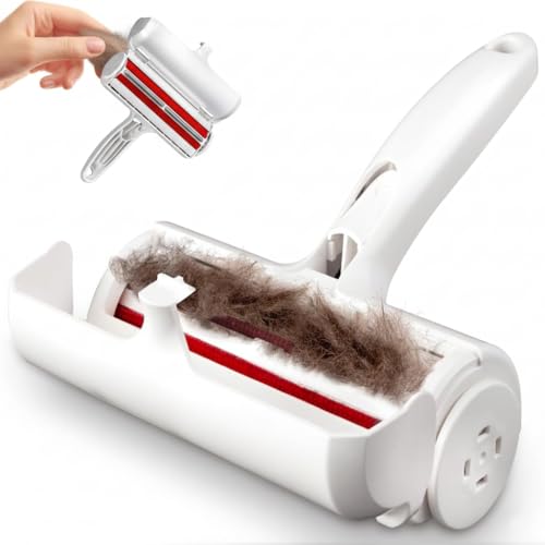 KIRLI Pet Hair Roller, Fur Remover Tool with Built-in Fur bin, Reusable Lint Roller for Pet Hair, Multi-Surface Furniture Clothing, Couch, Carpet, Bedding Cat and Dog Hair Remover (White) - color: White