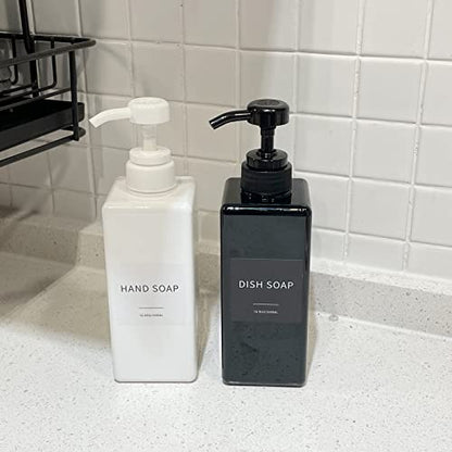 White Soap Dispenser with Waterproof Labels, Thickened Plastic Hand Soap Dispenser for Bathroom, Kitchen Dish Washing Liquid Bottles, Shampoo and Conditioner Bottles with Funnel (16oz 2Pack White) - color: 2 White