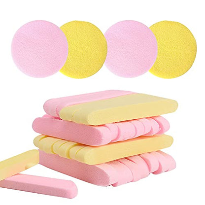 Facial Sponge Compressed,60 Pcs PVA Professional Makeup Removal Wash Round Face Sponges Spa Pads Exfoliating Cleansing for Women,Yellow,Pink - color: Yellow,Pink